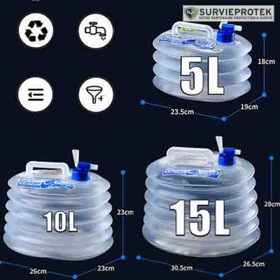 BIVOUAK™ Jerricane d'eau Pliable 5, 10, 15 Litres de Camping survieprotek