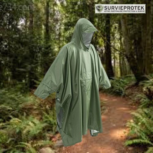 Bivouak™ Poncho, Manteau de Pluie Militaire Multifonctionnel 3 en 1