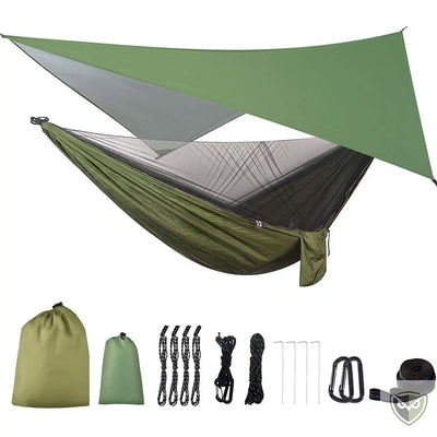 Hamac de camping avec bâche anti-pluie et moustiquaire, hamac portable avec sangle d'arbre Hamac de camping avec bâche anti-pluie et moustiquaire, hamac portable avec sangle d'arbre