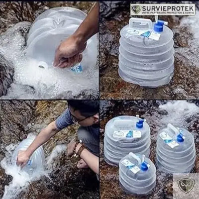 BIVOUAK™ Jerricane d'eau Pliable 5, 10, 15 Litres de Camping survieprotek