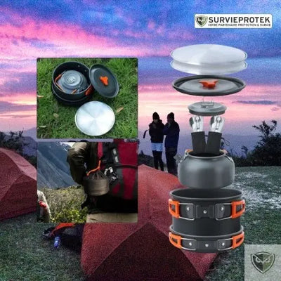 BIVOUAK™ Set de cuisine 6-en-1 compact et résistant pour la randonnée et le camping survieprotek
