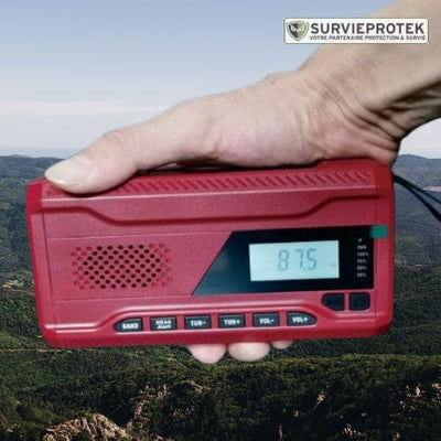 BIVOUAK_radio_d_urgence_portable_solaire_manivelle_avec_batterie_4500mAh_et_lampe_LED_couverture