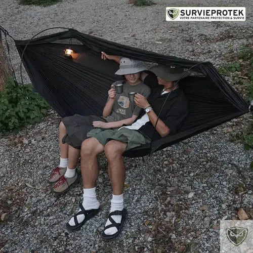 BIVOUAK™ Hamac de Randonnée 2 en 1 avec Moustiquaire Intégrée et Bâche de Protection couverture