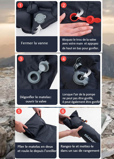 BIVOUAK™ Matelas de Camping Auto-Gonflable Ultra Léger avec Oreillers Intégrés survieprotek