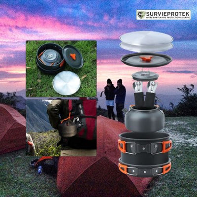 BIVOUAK™ Set de cuisine 6-en-1 compact et résistant pour la randonnée et le camping survieprotek