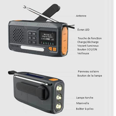BIVOUAK™ Radio d'Urgence Survie Digitale Dynamo MULTI-FONCTIONS survieprotek