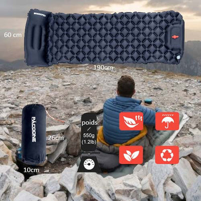 BIVOUAK™ Matelas de Camping Auto-Gonflable Ultra Léger avec Oreillers Intégrés survieprotek