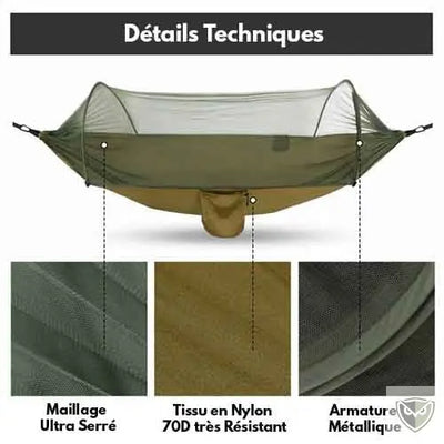 Hamac Moustiquaire Integrée et Bache details techniques