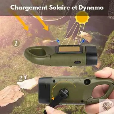 Bivouak™ Lampe Torche Dynamo Solaire d'Urgence chargement solaire et dynamo