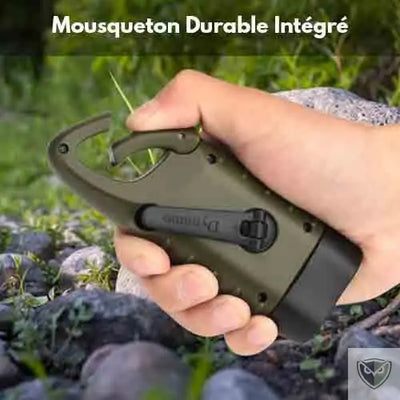 Bivouak™ Lampe Torche Dynamo Solaire d'Urgence mousqueton durable integre