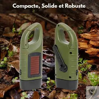 Bivouak™ Lampe Torche Dynamo Solaire d'Urgence compacte solide et robuste
