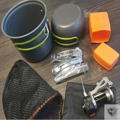 BIVOUAK™ Set de cuisine camping avec mini réchaud à gaz survieprotek