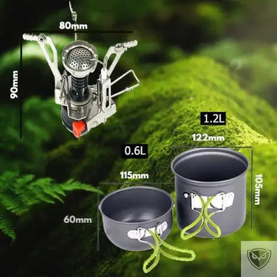 BIVOUAK™ Set de cuisine camping avec mini réchaud à gaz survieprotek