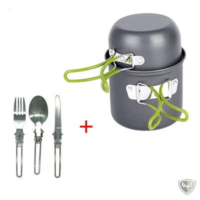 BIVOUAK™ Set de cuisine camping avec mini réchaud à gaz survieprotek