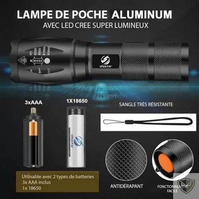 CHUSTAR™ Lampe Torche V6 LED Tactique de Poche Etanche survieprotek