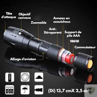 CHUSTAR™ Lampe Torche V6 LED Tactique de Poche Etanche survieprotek