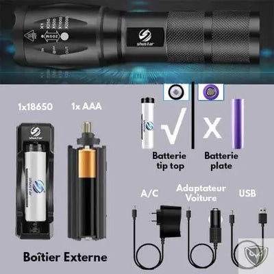 CHUSTAR™ Lampe Torche V6 LED Tactique de Poche Etanche survieprotek