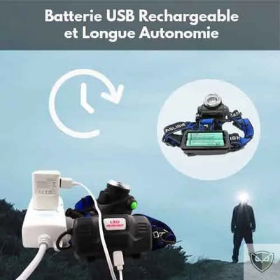 lampe frontale longue distance batterie USB rechargeable