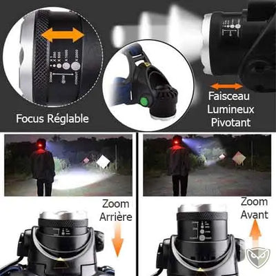 lampe frontale spéléo lampe frontale rechargeable puissante avec zoom et focus reglable