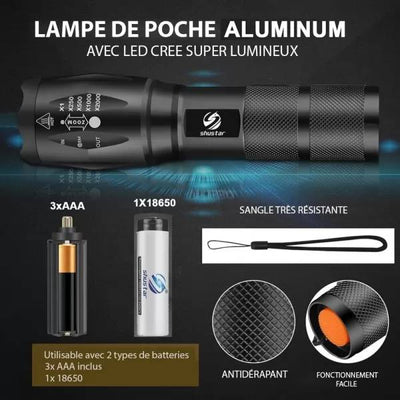 CHUSTAR™ Lampe Torche V6 LED Tactique de Poche Etanche survieprotek